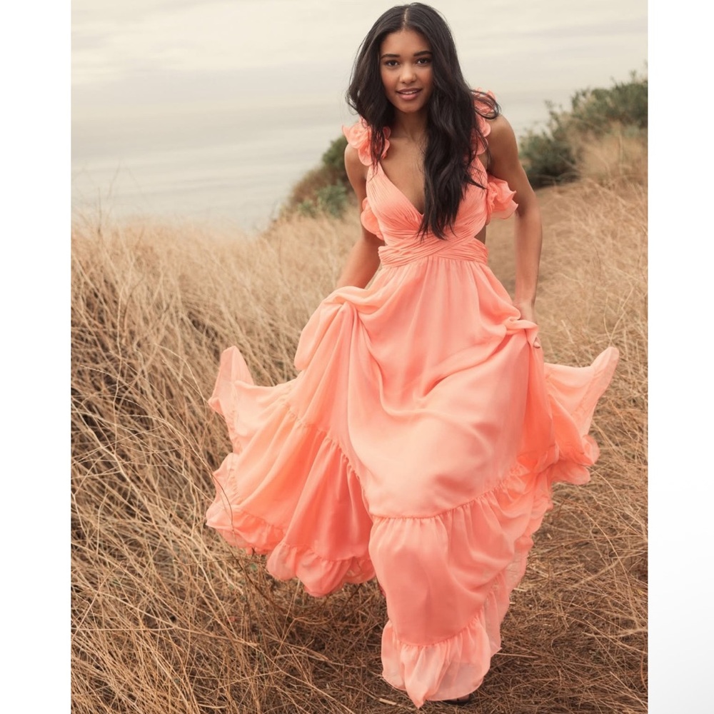 Mac Duggal Ruffle Tiered Cut-Out Chiffon Gown 67911